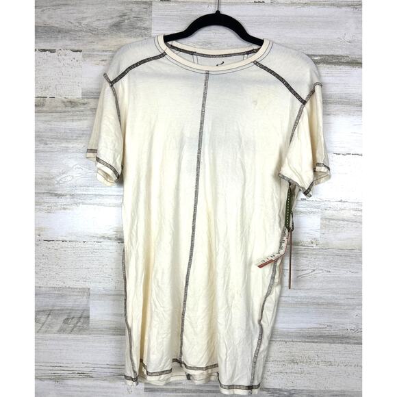 Indie Peach Men’s Small Cream Organic Cotton Handmade Short Sleeve T-Shirt New - Picture 1 of 4